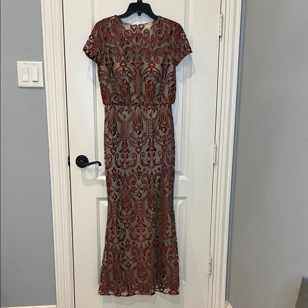 JS Collections Red and Gold Lace  Dress